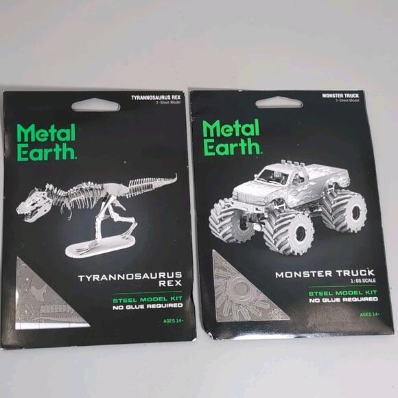 (2) Metal Earth Model Kits - Monster Truck Tyrannosaurus Rex Lot - Picture 1 of 2
